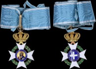 GREECE: Order of the Redeemer - ΤΑΓΜΑ ΣΩΤΗΡΟΣ. Commander gold cross (3rd class). With full original ribbon. Manufactured by Lemaitre. Inside case. Ext...