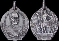 GREECE: Balkan War (1912-1913) silverplated(?) medal with King George I on obverse. On reverse: Symbolic naked warriors stand before battle with inscr...