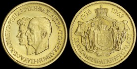 GREECE: Gold medal commemorating the 25 years since the wedding of King Paul and Frideriki (1963). Conjoined heads of King Paul and Frideriki on obver...