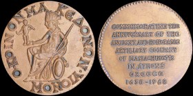 GREECE: Bronze medal commemorating the 300th anniversary of the ancient and honorable artillery company of Massachusetts in Athens (1638 - 1968). A se...
