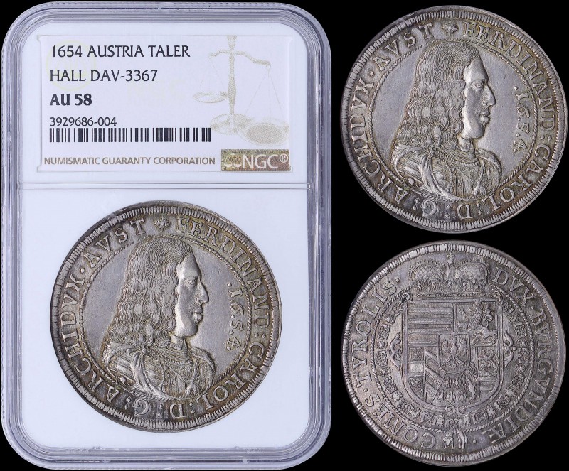 AUSTRIA: 1 Thaler (1654) in silver with older and thinner bust of Ferdinand Char...