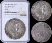 AUSTRIA: 1 Thaler (1654) in silver with older and thinner bust of Ferdinand Charles facing right. Crowned Arms on reverse. Inside slab by NGC "AU 58"....