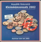 AUSTRIA: Euro coin set (2002) composed of 1 Cent to 2 Euro. Inside official blister. Brilliant Uncirculated.