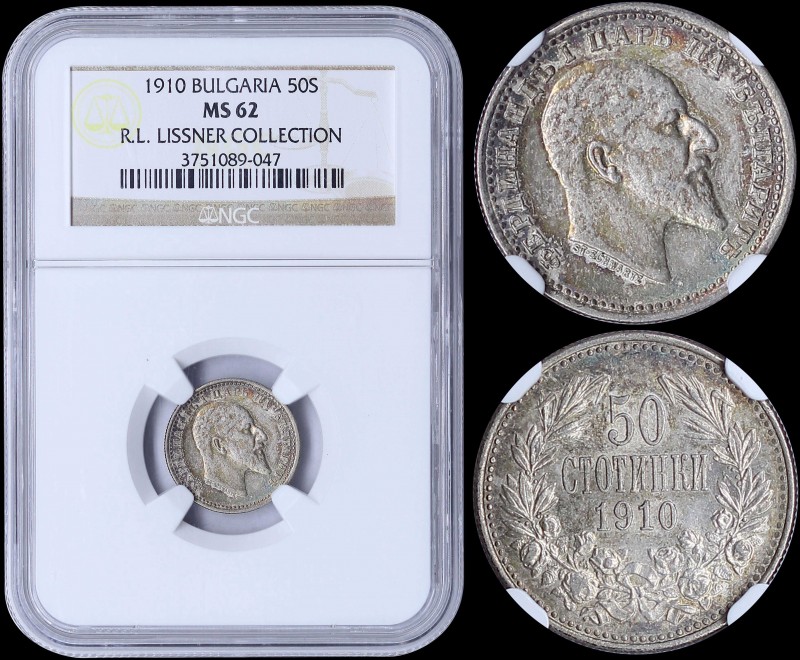 BULGARIA: 50 Stotinki (1910) in silver (0,835) with head of Ferdinand I facing r...