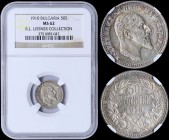 BULGARIA: 50 Stotinki (1910) in silver (0,835) with head of Ferdinand I facing right. Denomination above date within wreath on reverse. Inside slab by...