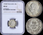 BULGARIA: 20 Leva (1930 BP) in silver (0,500) with head of Boris III facing left. Denomination above date within wreath on reverse. Inside slab by NGC...
