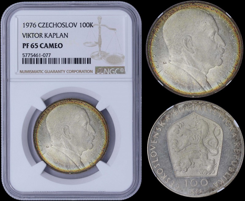 CZECHOSLOVAKIA: 100 Korun (ND 1976) in silver (0,700) commemorating the Centenni...