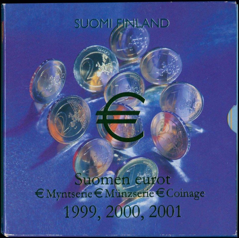 FINLAND: Set of 3 Euro coin sets (1999, 2000 & 2001), each composed of 1 Cent to...