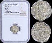FRANCE (BESANCON): 1 Carolus (1549) in silver with crowned bust of Charles V facing left. Shielded city arms on reverse. Inside slab by NGC "MS 64". T...