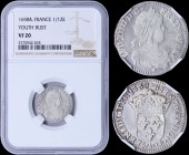 FRANCE: 1/12 Ecu (10 Sols) (1658 &) in silver (0,917) with youth bust of Louis XIV facing right. Crowned shield on reverse. Mintmark: Ampersand. Mint:...