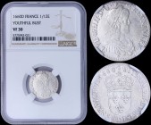 FRANCE: 1/12 Ecu (10 Sols) (1660 D) in silver (0,917) with youthful bust of Louis XIV facing right. Crowned shield on reverse. Mint: Lyon. Inside slab...
