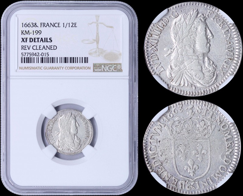 FRANCE: 1/12 Ecu (1663 &) (10 Sols) in silver (0,917) with bust of Louis XIV fac...