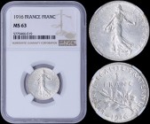 FRANCE: 1 Franc (1916) in silver (0,835) with figure sowind seed. Leafy branch divides date and denomination on reverse. Inside slab by NGC "MS 63". (...