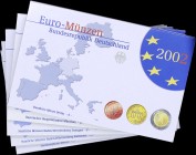 GERMANY: Official annual Euro coin set (2002) in 5 original blisters (A, D, F, G & J). (KM PS155, 156, 157, 158 & 159). Proof.