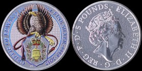 GREAT BRITAIN: 5 Pounds (2017) in colorized silver (0,999) from the Colorized Queens Beasts series with head of Queen Elizabeth II facing right. Color...