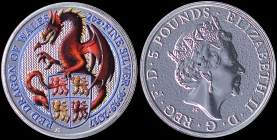 GREAT BRITAIN: 5 Pounds (2017) in colorized silver (0,999) from the Colorized Queens Beasts series with head of Queen Elizabeth II facing right. Color...