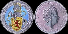 GREAT BRITAIN: 5 Pounds (2018) in colorized silver (0,999) from Colorized Queens Beasts series with head of Queen Elizabeth II facing right. Colored U...
