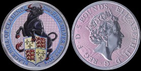 GREAT BRITAIN: 5 Pounds (2018) in colorized silver (0,999) from Colorized Queens Beasts series with head of Queen Elizabeth II facing right. Colored B...