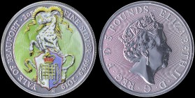 GREAT BRITAIN: 5 Pounds (2019) in colorized silver (0,999) from Colorized Queens Beasts series with head of Queen Elizabeth II facing right. Colored Y...