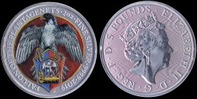 GREAT BRITAIN: 5 Pounds (2019) in colorized silver (0,999) from Colorized Queens Beasts series with head of Queen Elizabeth II facing right. Colored F...