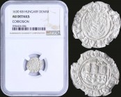 HUNGARY: 1 Denar (1630 KB) in billon with Arms divide K-B in inner circle. Madonna and child on reverse. Inside slab by NGC "AU DETAILS - CORROSION". ...
