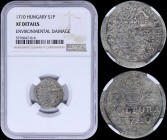 HUNGARY: 1 Poltura (1710) in silver with bust of Joseph facing right. Madonna and child divide PH above value and date on reverse. Mint: Kremnitz. Ins...