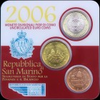 SAN MARINO: Set of 5 Cent + 50 Cent + 1 Euro (2006). Inside official coincard. (KM 442 + 445 + 446). Brilliant Uncirculated.
