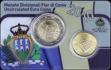 SAN MARINO: Set of 10 Cent + 2 Euro (2010). Inside official coincard. (KM 482 + 486). Brilliant Uncirculated.