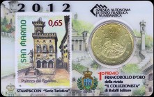 SAN MARINO: 50 Cent (2012) in brass. Inside official coincard that bears stamp commemorating the Palace of the Government. (KM 484). Brilliant Uncircu...