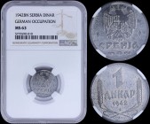 SERBIA: 1 Dinar (1942 BN) of German Occupation in zinc with double-headed eagle. Value and date within oat sprigs on reverse. Inside slab by NGC "MS 6...