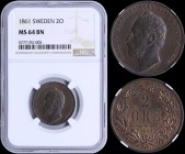 SWEDEN: 2 Ore (1861) in bronze with head of Carl XV Adolf facing left. Value and date within wreath on reverse. Inside slab by NGC "MS 64 BN". Top gra...