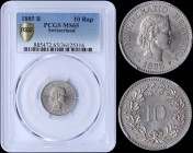 SWITZERLAND: 10 Rappen (1885 B) in copper-nickel with crowned head of Helvetia facing right. Value within wreath on reverse. Inside slab by PCGS "MS 6...