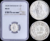 SWITZERLAND: 1/2 Franc (1967 B) in silver (0,835) with standing Helvetia with lance and shield within star border. Value and date within wreath on rev...