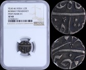 INDIA - BRITISH (BOMBAY PRESIDENCY): 1/2 Rupee (Year 46) in silver with Persian inscription. Privy mark #1. Inside slab by NGC "XF 40". (KM 211.1).