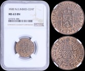 NETHERLANDS EAST INDIES: 1 Cent (1920) in bronze with crowned Arms divide date within circle. Inscription and value within circle on reverse. Inside s...