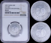 TUNISIA: 50 Cents (1879) in alluminum commemorating the G Pancrazi Exploitations Forestieres. Value "50" and legend "G. PANCRAZI EXPLOITATIONS FORESTI...