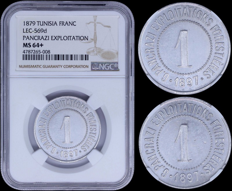 TUNISIA: 1 Franc (1879) in alluminum commemorating the G Pancrazi Exploitations ...