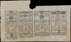 AUSTRIA: Uncut sheet of "formulare" notes of 7 values including 5, 10, 25, 50, 100, 500 and 1000 Gulden (1.1.1800) in black. Stains and several foldin...