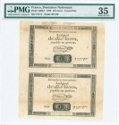 FRANCE / DOMAINES NATIONAUX: Uncut pair of 10 Livres (24.10.1792) in black and white. S/N: "15171". WMK: "RP-FR". Inside holder by PMG "Choice Very Fi...
