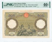 ITALY: 100 Lire (1.6.1938) in olive and brown with Roma reclining with spear and shield holding Victory and wolf with twins at bottom center. S/N: "O3...