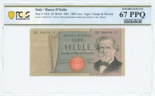 ITALY: 3x 1000 Lire (30.5.1981) in black and brown on light blue and lilac unpt with a harp at left center and Verdi at right. Consecutive S/N: "ID 39...