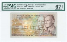 LUXEMBOURG: 100 Francs (8.3.1981) in brown and tan multicolor unpt with bridge to Luxembourg City at left, Grand Duke Jean at right and Prince Henry o...