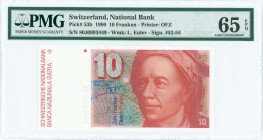 SWITZERLAND: 10 Franken (1980) in orange-brown and multicolor with Leonhard Euler at right. S/N: "80J0993449". WMK: Euler. Printed by OFZ. Inside hold...