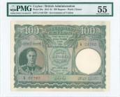 CEYLON: 100 Rupees (24.6.1945) in green on brown and red unpt with portrait of King George VI at left, text at upper center. S/N: "L4 01720". WMK: Chi...