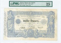 ALGERIA: 1000 Francs (10.1.1924) in blue with woman with oar at left, blacksmith at right and tow boys with lion at bottom. S/N: "U.58 992". WMK: Lion...