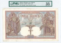 ALGERIA: 1000 Francs (1.9.1939) in brown-violet with woman with sword and child at left and Algerian woman with child at right. S/N: "T.226 892". WMK:...