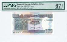 BURUNDI: 500 Francs (1.5.2009) in dark blue on multicolor unpt with Bas relief of natives, trees and cauldron at left. S/N: "AY 161632". WMK: Cattle. ...