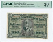 GERMAN EAST AFRICA: 100 Rupien (15.6.1905) in black on green unpt with portrait of Kaiser Wihelm II in cavary uniform at center. S/N: "12334". Printed...