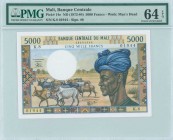 MALI: 5000 Francs (ND 1972-84) in multicolor with Fulani herdsman with turban at right and cattle at center left. S/N: "K.8 01944". WMK: Mans head. Pr...