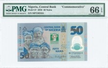 NIGERIA: 50 Naira (2010) commemorative issue for 50th Anniversary of Indepedence in slate blue and blue on multicolor unpt with three men and woman at...